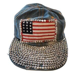 World of speed 90's Style Acid Wash USA Flag Cap with Rhinestones
